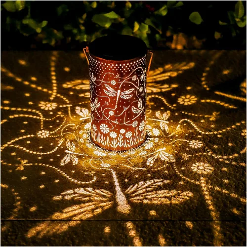 Vista 8 de Paquete de 2 linternas solares colgantes de abejas al aire libre, impermeables, luces LED solares de metal, linternas decorativas para jardín
