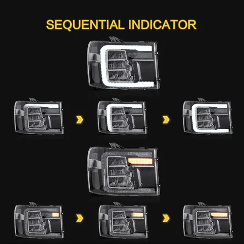 Vista 4 de VLAND Conjunto de Faros Compatible con GMC Sierra 2007-2013 1500HD 2500HD 3500HD, LED Completo, Plug-and-play, Cuenco Reflector