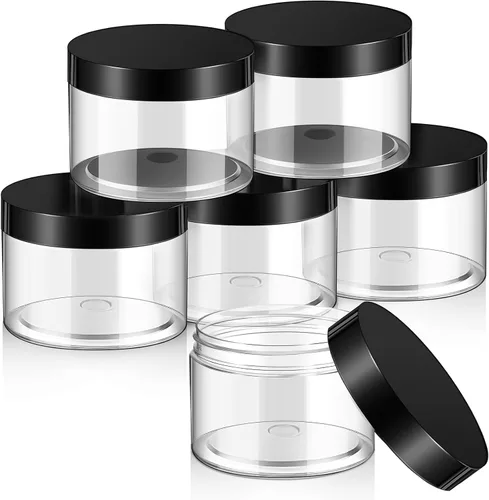 Vista 28 de SATINIOR Paquete de 6 recipientes transparentes con tapas, pequeños tarros de plástico de boca ancha, redondos a prueba de fugas, tarros de plástico