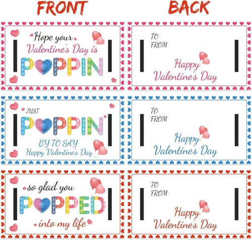 Vista 3 de AYGXU 30 regalos para el día de San Valentín. Tarjetas de San Valentín para el aula y la escuela. Pulseras POP de corazón. Tarjetas de intercambio