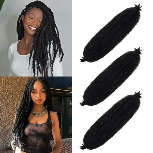 Vista 55 de Cabello para Trenzas Marley Twist de 10 pulgadas Negro 3 Paquetes Cabello Afro Twist Elástico Preseparado para Locs Suaves Cabello Spring Twist