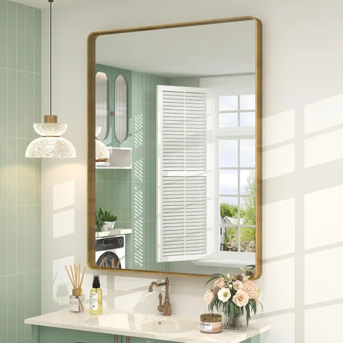 Vista 35 de Paquete de 2 espejos de baño con marco de metal negro de 22 x 30 pulgadas, espejo rectangular redondeado negro mate, antioxidante, se cuelga