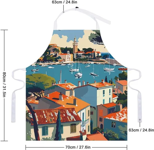 Vista 2 de MUSM Apron for Adults - 27.6 X 31.5 Inch, Heavy-Duty Polyester Aprons with Two Large Pockets, Waterproof Sea Scenery Pictures Kitchen Apron for