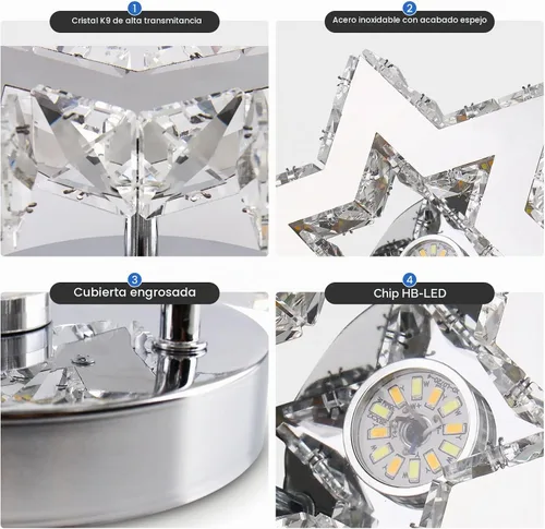 Vista 8 de Mini Lámpara de Araña LED de Cristal - Lámpara de Techo Empotrada Regulable Moderna con Control Remoto - Pequeña Lámpara de Araña de Estrella