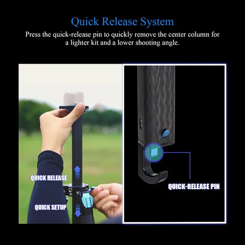 Vista 7 de SIRUI Trípode profesional de fibra de carbono con cabezal de video fluido de 360°, trípode de cámara de video de 72 pulgadas con columna central