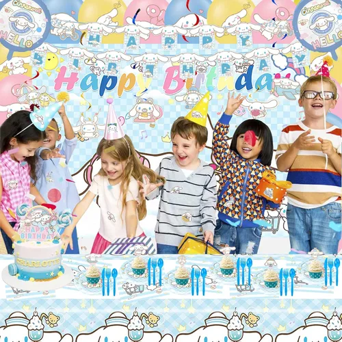 Vista 5 de Decoraciones de cumpleaños, bonitos suministros de fiesta que incluyen pancarta de feliz cumpleaños, remolinos colgantes, telón de fondo, mantel