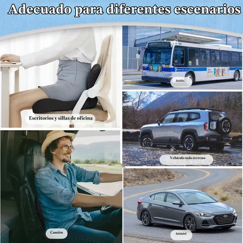 Vista 8 de Cojín de asiento de automóvil, cojín de espuma viscoelástica con correa ajustable, almohadilla ergonómica para automóvil y semircamión, cojín