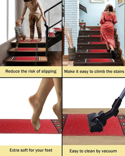 Vista 5 de Gloria Alfombra antideslizante de goma trasera para escaleras, alfombrillas antideslizantes para escaleras, juego de 7 (8.5 x 26 pulgadas)