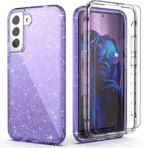 Vista 10 de IDweel Funda para Galaxy S22 Plus con protector de pantalla de vidrio templado, híbrida 2 en 1, a prueba de golpes, ajuste delgado, transparente