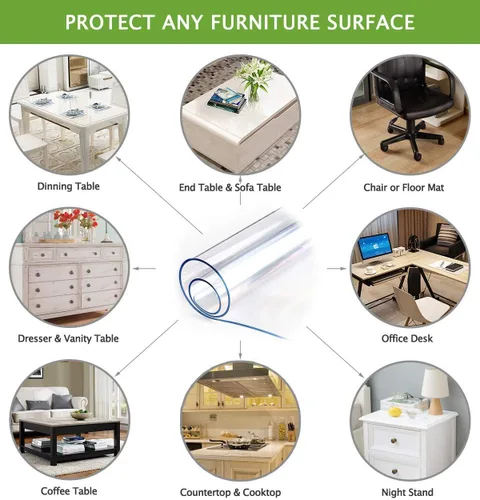 Vista 4 de Protección de mesa transparente de 24" x 36" de plástico, mantel de vinilo impermeable lavable, PVC para mesas de madera rectangulares, mesa