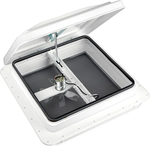 Vista 9 de Kit de ventilador reversible Livpow para techo de RV de 12V, 35.6 cm x 35.6 cm, tapa manual de elevación negra