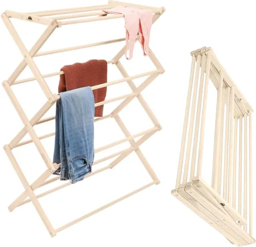 Vista 12 de Tendedero de Secado de Ropa: Tendedero de Lavandería de Madera Dura de Arce Macizo para Suéteres, Blusas, Lencería y Más, Tendedero de Secado