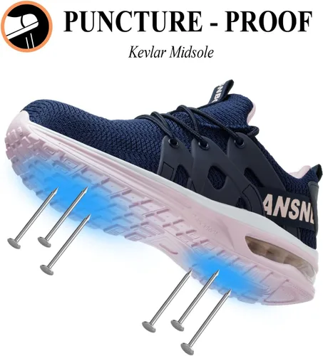 Vista 3 de Zapatos de punta de acero para mujer, zapatos de trabajo de seguridad indestructibles, con amortiguación de aire, ligeros, transpirables, zapatos