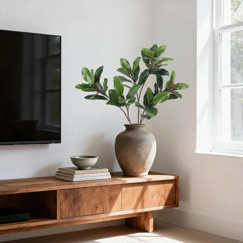 Vista 5 de 3 ramas de magnolia sintética de 32 pulgadas con 17 hojas de vegetación artificial, tallos largos, hojas de plátano falsas realistas, plantas