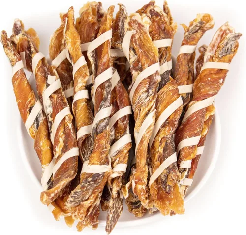 Vista 11 de MON2SUN Golosinas para perros, palitos de cecina de triple sabor, palitos de pollo de pato y bacalao de 4.5 a 5 pulgadas para perros pequeños