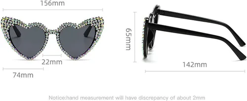 Vista 4 de mincl Lindas gafas de sol de corazón para mujer, de moda, brillantes, con diamantes de imitación, poligonales, color rosa, protección UV