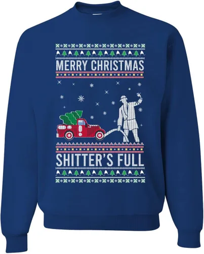 Vista 9 de Wild Bobby Sudadera con gráfico de cuello redondo con texto en inglés "Merry Christmas Shitter's Full Funny Ugly Christmas" Negro (black Hoodie)