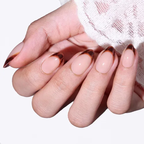 Vista 49 de Modelones Uñas postizas a presión color rosa almendra, uñas postizas cortas de primavera, kit de uñas reutilizables con pegamento de uñas, mini lima