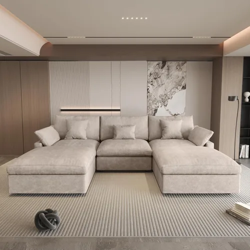 Vista 17 de WJShome Sofá Seccional Cloud Couch de 83 pulgadas para sala de estar, sofá seccional modular relleno de plumón, sofás en forma de L con otomana