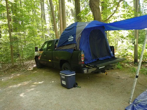 Vista 7 de Hasika Tienda de campaña de doble capa con toldo, PU3000 mm, refugio impermeable para campamento, se adapta a camas cortas de 5 a 6.5 pies, cama