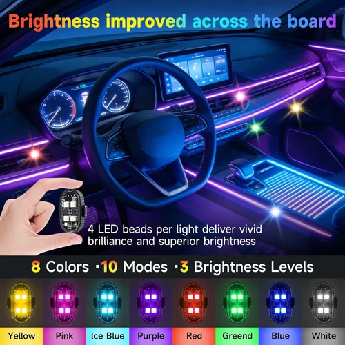 Vista 2 de 10 luces estroboscópicas LED inalámbricas de 4 LED con control remoto, 8 colores de alto brillo USB-C, recargable, impermeable, anticolisión, luces