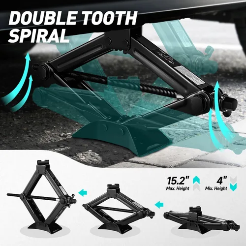 Vista 2 de DNA Motoring Gato de tijera para coche de 1,5 toneladas (3,306 libras) de Negro