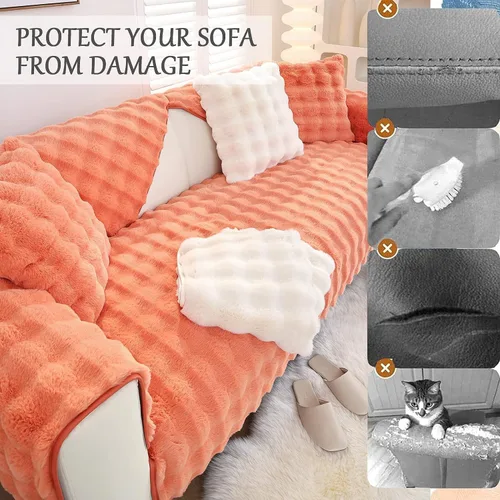 Vista 31 de Funda para sofá esquinero de 3/2/1/4 plazas, funda antideslizante para sofá, funda de felpa de conejo de lujo, protector de muebles de piel Negro