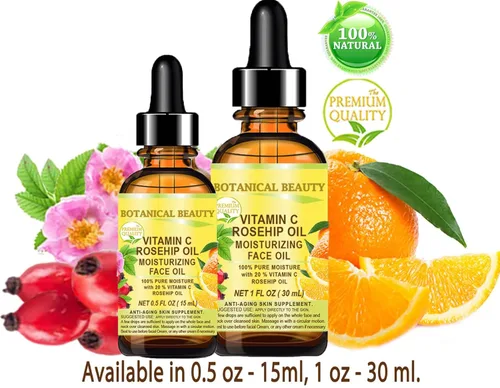Vista 4 de Botanical Beauty VITAMINA C Aceite de rosa mosqueta hidratante Aceite facial antienvejecimiento, regenerador y nutritivo 20% de vitamina C, aceite