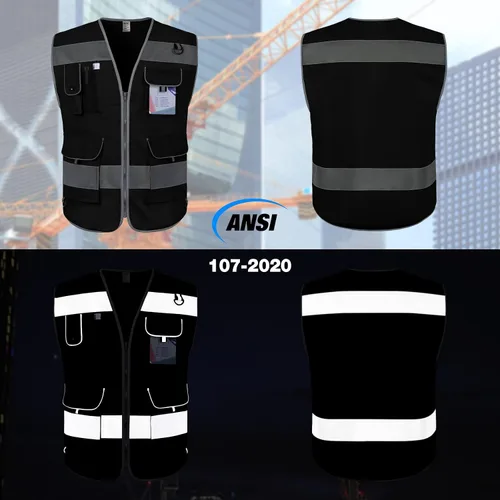 Vista 2 de TCCFCCT Chaleco de seguridad reflectante de alta visibilidad con 9 bolsillos para hombres y mujeres, chaleco de construcción Hi Vis con tiras