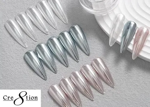 Vista 6 de Cre8tion - Polvo mágico de uñas cromado y perla blanca para arte de uñas, purpurina cromada en polvo brillante, uso profesional en salones