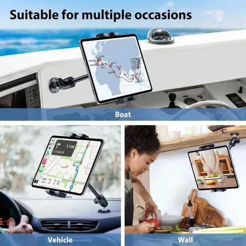 Vista 7 de CreaDream Soporte de aluminio para tablet para camión, soporte de tableta para automóvil, ángulo ajustable con base de taladro, soporte para iPad
