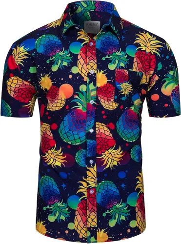 Vista 3 de fohemr Mens Hawaiian Shirt and Short Beach Set Match Tropical PineappleFlamingo Pattern Outfits Short Sleeve Short 2 PC