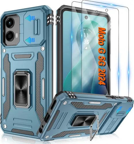 Vista 46 de Atump Funda para Motorola Moto G Play 2024 (4G) con [paquete de 2] protector de pantalla HD y cubierta para cámara deslizante, soporte de anillo