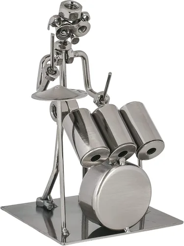 Vista 3 de The Bridge Collection Estatuilla metálica metálica metálica de batería de estilo industrial, decoración de baterista, regalos únicos para músicos
