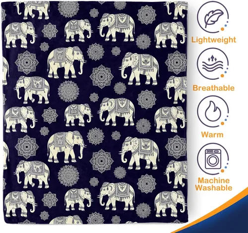 Vista 5 de Aimego Boho Mandala Elephant Pattern Flannel Blanket, Soft Lightweight Cozy Throw for Couch Sofa Bed Living Room, Cultural Home Decor Gift Idea