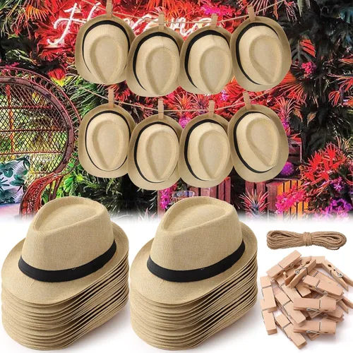 Vista 2 de Skicuff - Paquete de 16 sombreros cubanos a granel, sombreros de Fedora, banderines de noche de La Habana, decoración de fiesta de cumpleaños