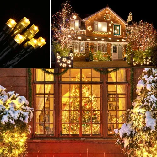 Vista 5 de Lyhope Luces de Navidad, 200 luces LED de 72 pies, 8 modos, funciona con pilas, impermeables, para exteriores e interiores, patio, césped, paisaje