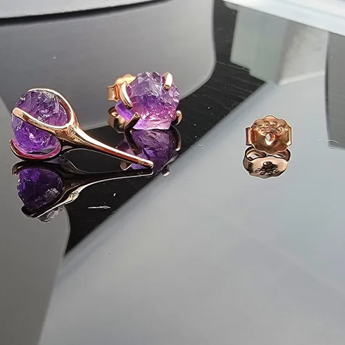 Vista 57 de Aretes de piedra preciosa natural en bruto con oro rosa sobre plata de ley 925, 6 a 0.276 in, regalo de piedra de nacimiento de calidad genuina