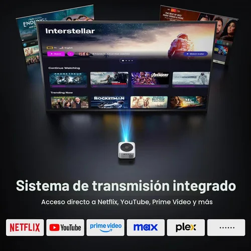 Vista 2 de Proyector inteligente de decodificación 4K compatible con Netflix, proyector ANSI 1500 con WiFi y Bluetooth, proyector de cine al aire libre