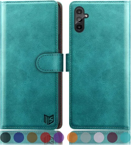 Vista 7 de SUANPOT Funda tipo cartera para Samsung Galaxy A13 5G con bloqueo RFID, tarjetero de crédito, funda protectora de piel sintética con tapa para Negro