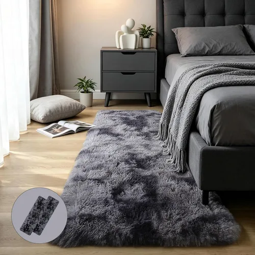 Vista 45 de KICHOWUA - Tapete grueso y esponjoso de 3 x 5 pies, color negro, ultrasuave, lavable, antideslizante, acogedor y peludo, para sala, dormitorio