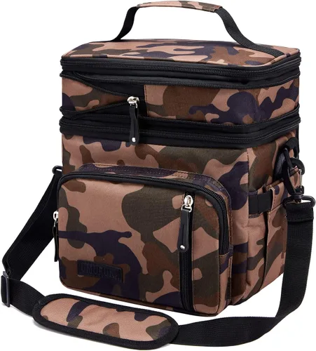 Vista 3 de Lonchera con compartimento doble para hombre o mujer, con aislamiento térmico, 2 loncheras espaciosas, grandes, reutilizables, resistentes al agua