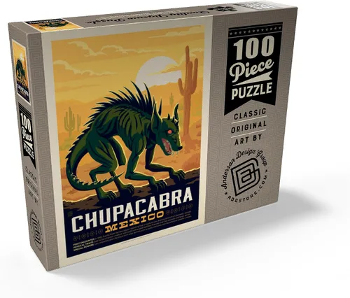 Vista 2 de MyPuzzle Mythical Creatures: Chupacabra, póster vintage, rompecabezas de 100 piezas para adultos