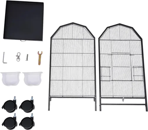 Vista 9 de Jaula de metal para pájaros de 40 pulgadas con tapa abierta y soporte rodante, jaula grande para pájaros con puerta anti-escape para Conure Canary