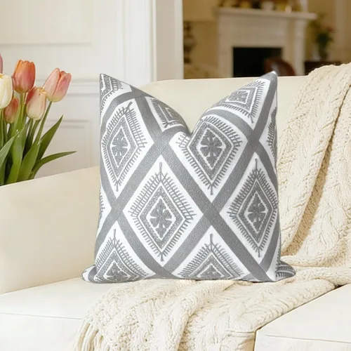 Vista 24 de Slow Cow - Funda de almohada decorativa con bordado, funda de almohada para sofá, funda de almohada de 20 x 20 pulgadas, gris