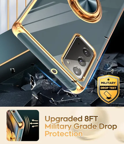 Vista 7 de LeYi Funda para Samsung Note 20: soporte de anillo giratorio de 360°, soporte magnético, chapado en oro rosa borde protector para Samsung Galaxy