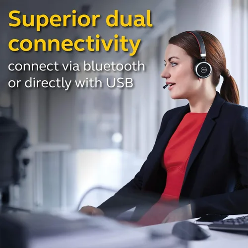 Vista 5 de Auriculares inalámbricos Jabra Evolve 65 UC, estéreo – Incluye adaptador USB Link 370 – Auriculares Bluetooth con rendimiento inalámbrico líder