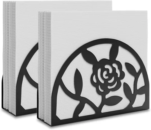 Vista 12 de Servilletero para mesa, dispensador de servilletas plano con brazo pesado, soporte cuadrado de papel de cóctel de elegante hierro rústico