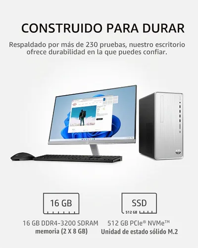Vista 3 de HP Pavilion PC de escritorio, AMD Ryzen 7 5700G, 16 GB de RAM, SSD de 512 GB, Windows 11 Pro, conectividad Wi-Fi 5 y Bluetooth, 9 puertos USB, combo