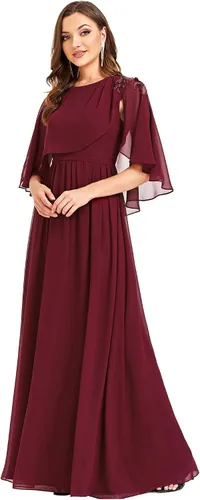 Vista 3 de Ever-Pretty Vestido formal largo de gasa con cuello redondo y manga corta para mujer 0059A
